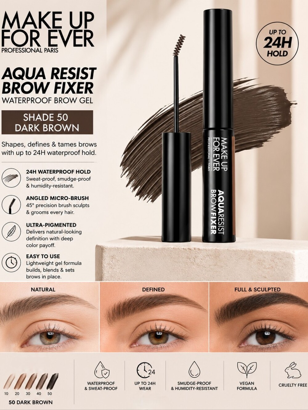Make Up For Ever Aqua Resist Brow Fixer – 50 Dark Brown
